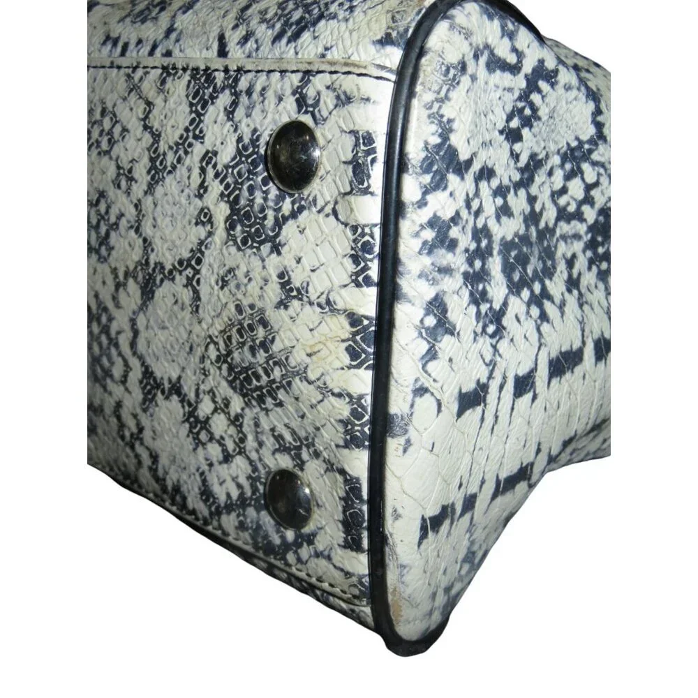 Coach 2014 Nancy Exotic Reptile Snakeskin Embossed Leather Black White Satchel